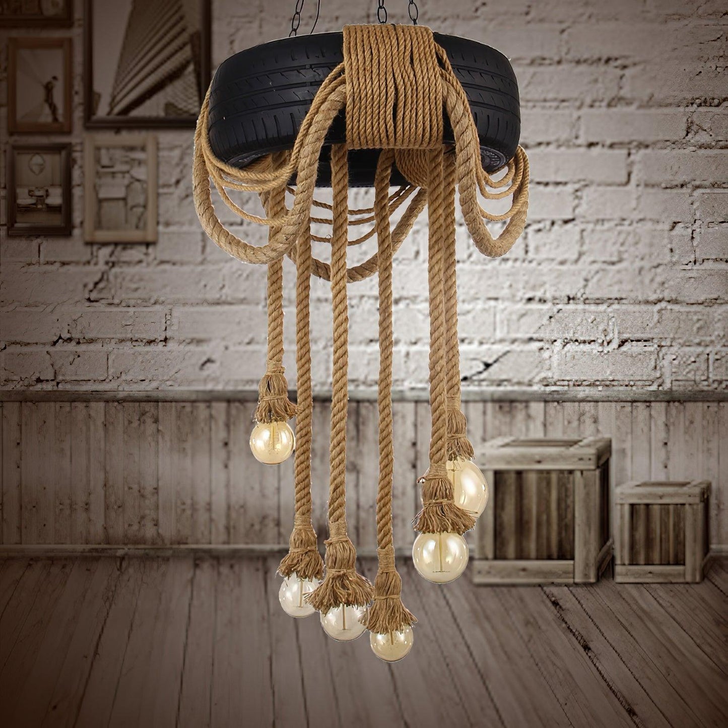 Hemp Rope Industrial Tire Candelabrum Chandelier