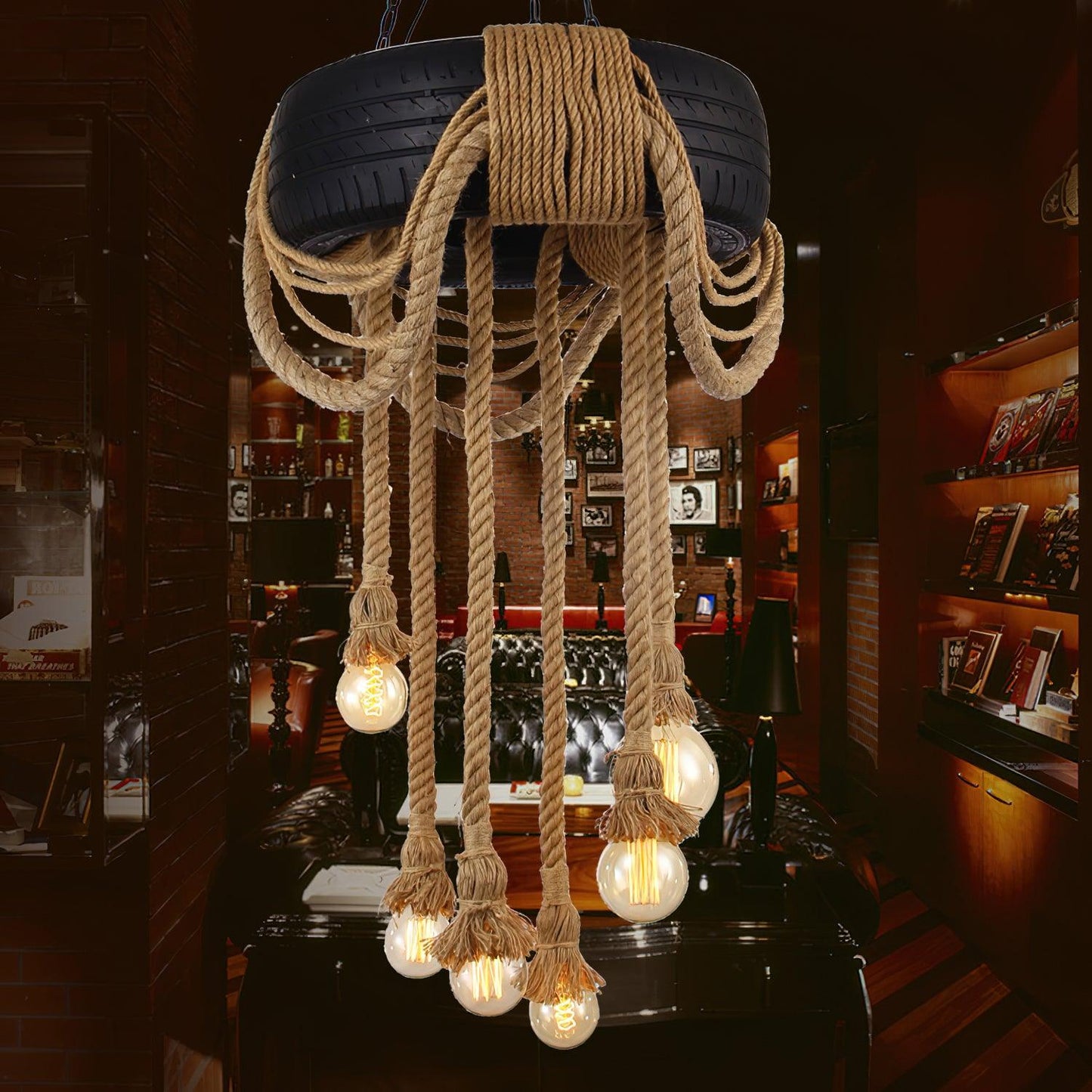 Hemp Rope Industrial Tire Candelabrum Chandelier