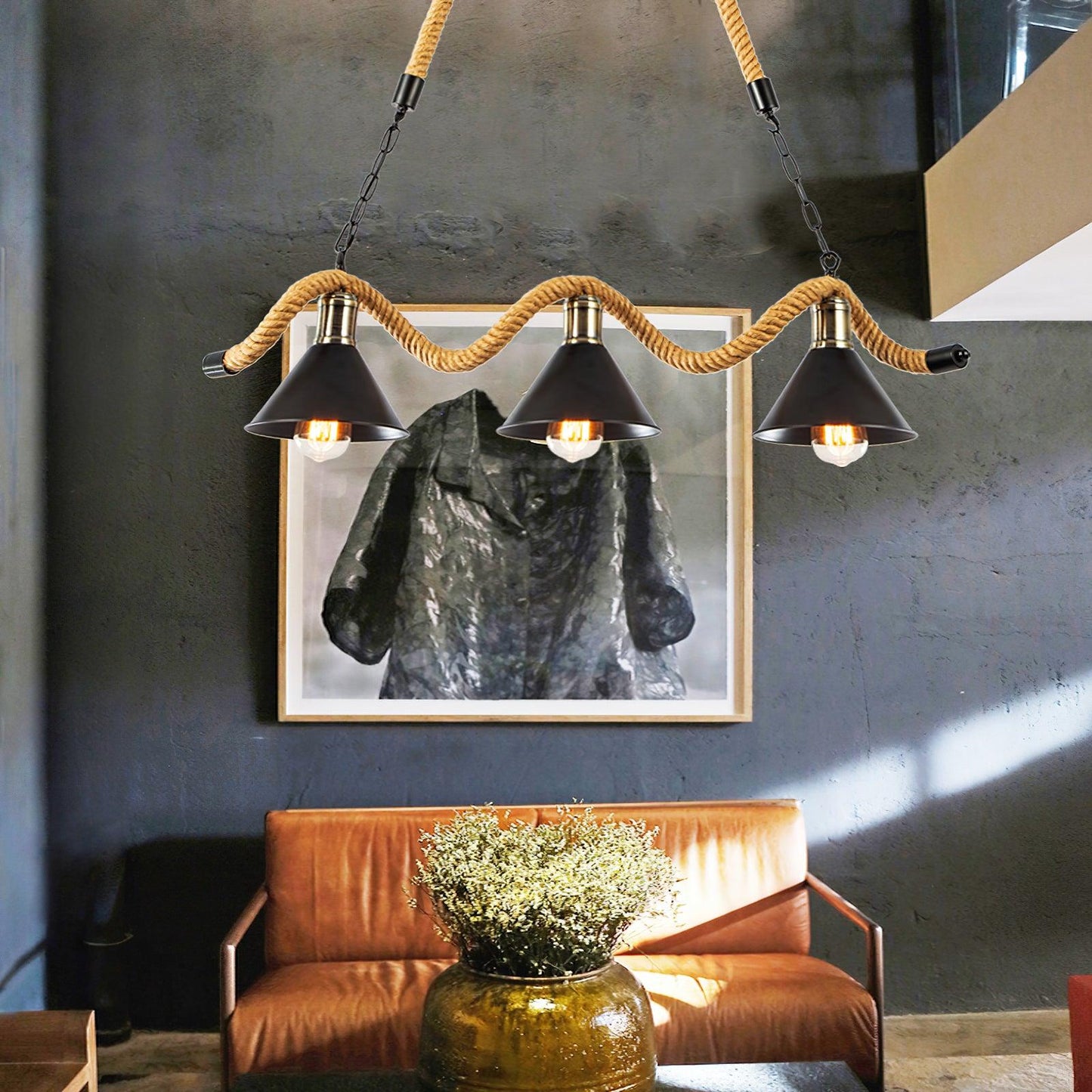 Hemp Rope Industrial Wave Gasolier Chandelier