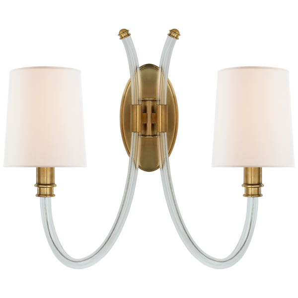 Double Wall Sconce, 2-Light, Crystal with Ant, Linen Shade, 16"H (JN 2030CG/AB-L CLW52)