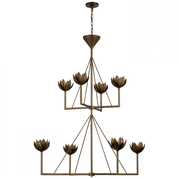 Large Two Tier Chandelier - Antique Bronze Leaf