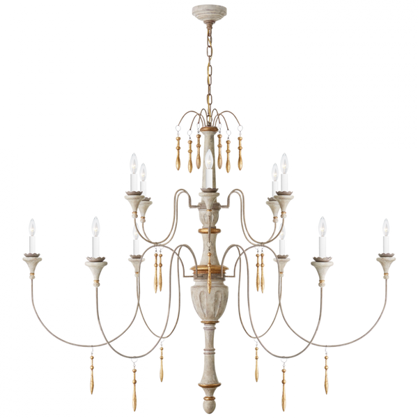 Chandelier, 12-Light, Vintage White, Gild, 58.5"W (JN 5014VW CPTW4)