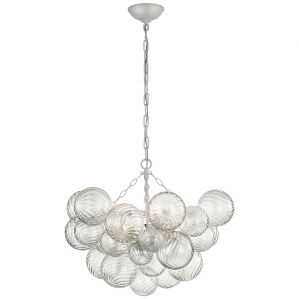 Medium Chandelier - Plaster White and Clear Swirled Glass