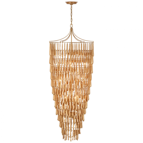 Tall Cascading Chandelier, 12-Light, Antique Gold Leaf, 25"W (JN 5135AGL CU0GV)