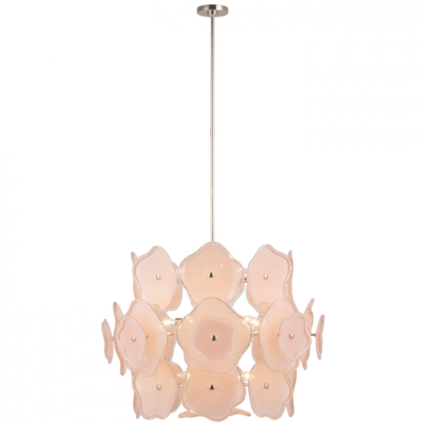 Large Barrel Chandelier - Polished Nickel and Blush Tinted Glass