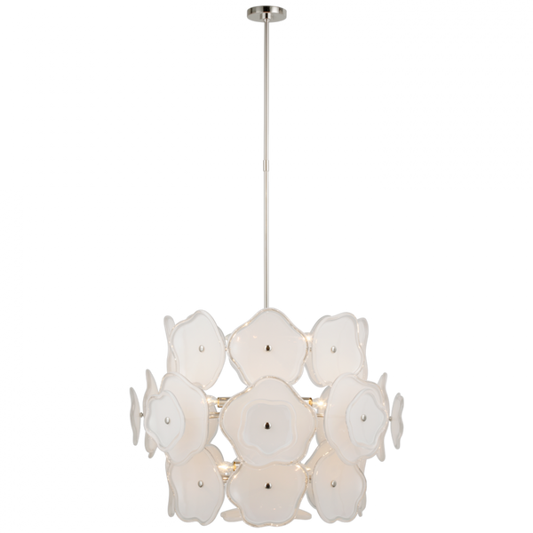 Large Barrel Chandelier - Polished Nickel and Cream Tinted Glass