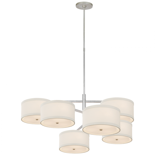 X-Large Offset Chandelier, 18-Light, LED, Burnished Silver Leaf, Linen Shade, 41.25"W (KS 5072BSL-L D02RH)