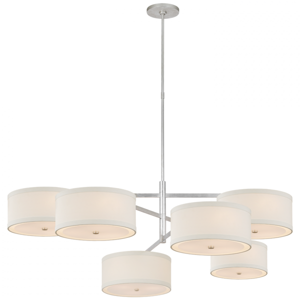 Offset Chandelier, 18-Light, LED, Burnished Silver Leaf, Linen Shade, 53"W (KS 5073BSL-L D02RJ)