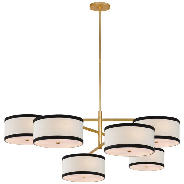 Offset Chandelier, 18-Light, LED, Gild, Linen Shade, 53"W (KS 5073G-L/BL D03QA)