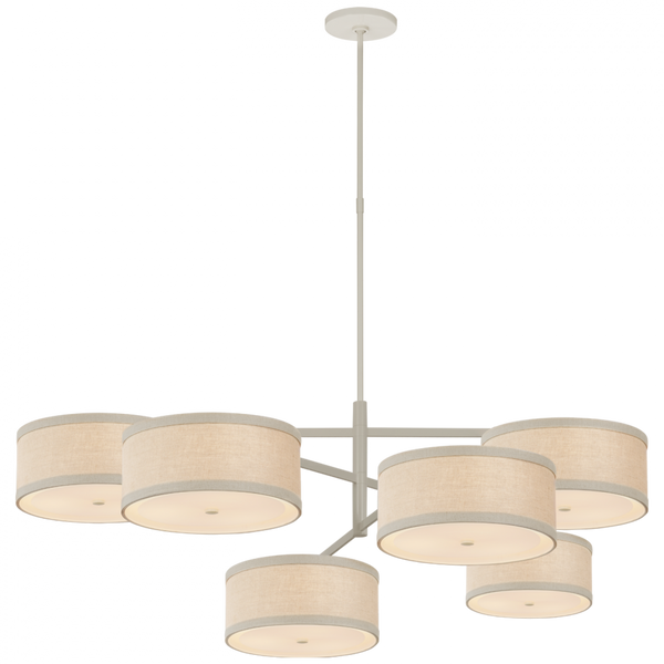 Offset Chandelier, 18-Light, LED, Light Cream, Natural Linen Shade, 53"W (KS 5073LC-NL D03T4)