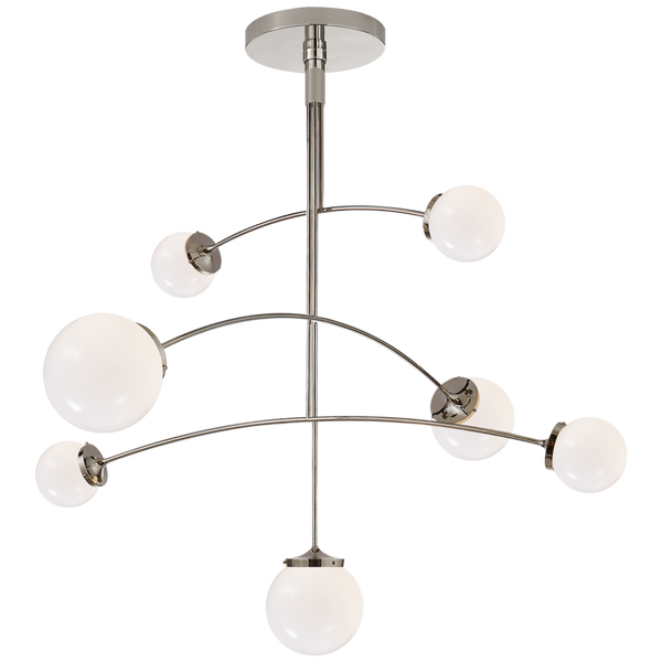 Chandelier, 7-Light, Polished Nickel, White Glass, 55"W (KS 5404PN-WG CHVFJ)