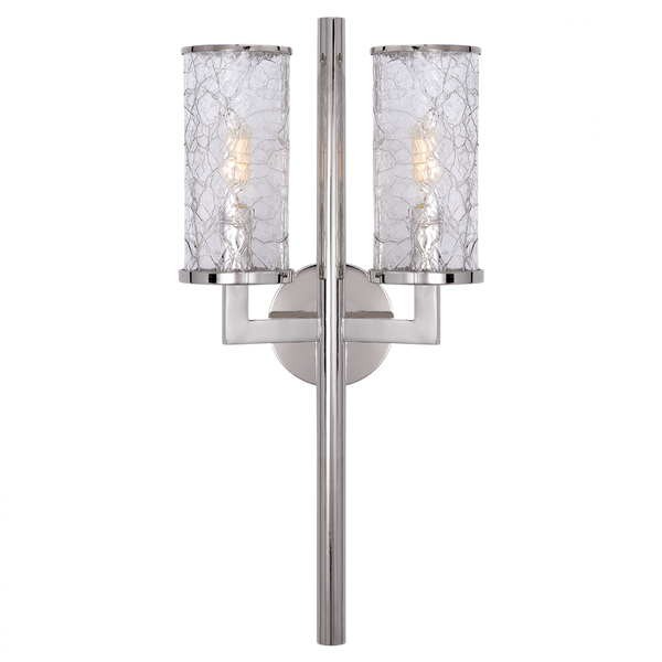 Wall Sconce, 2-Light, Polished Nickel, Crackle Glass, 19"H (KW 2201PN-CRG 2R42C)