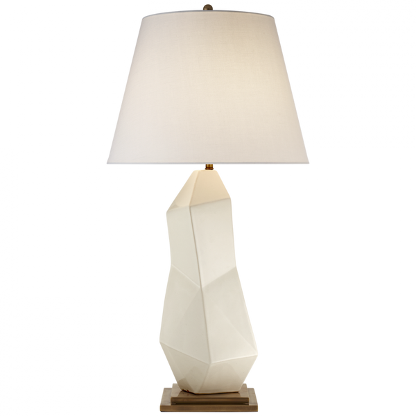 Table Lamp, 1-Light, White Leather Ceramic, Linen Round Shade, 31.75"H (KW 3046WLC-L 2UZWH)