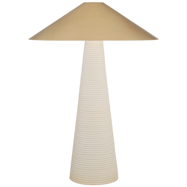 Table Lamp, 2-Light, Porous White Porcelain, Antique Burnished Brass Shade, 33"H (KW 3661PRW-AB CLX2W)