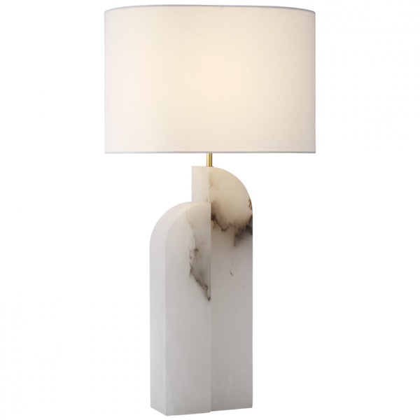 Large Left Table Lamp, 1-Light, Alabaster, Linen Oval Shade, 34"H (KW 3930ALB-L CX31U)