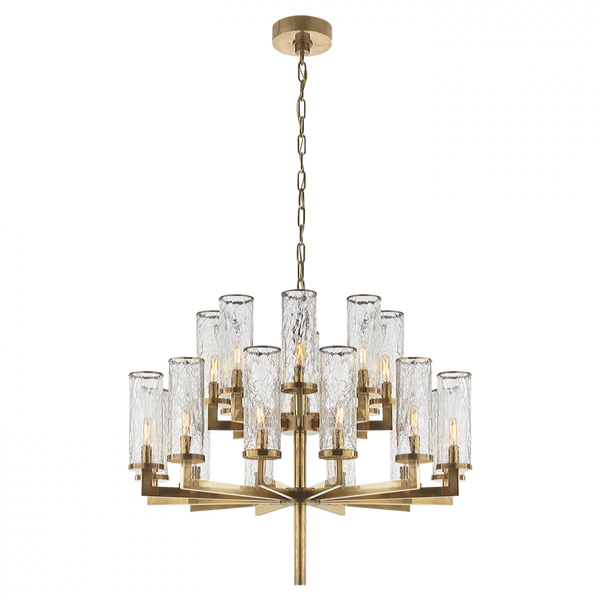 Chandelier, 20-Light, Antique Burnished Brass, Crackle Glass, 34"W (KW 5201AB-CRG 2R5ZM)