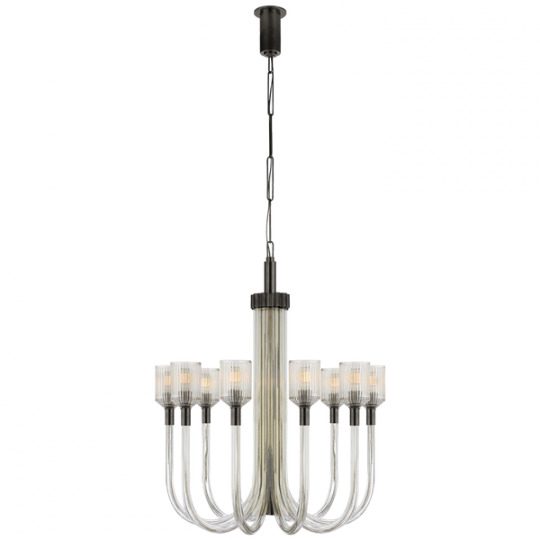 Chandelier, 10-Light, Clear Ribbed Glass, Bronze, 30"W (KW 5401CRB/BZ CHQKF)