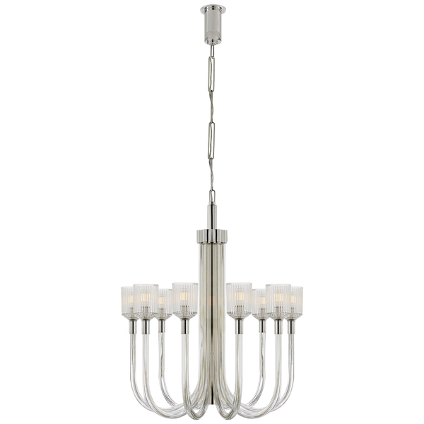 Chandelier, 10-Light, Clear Ribbed Glass, Polished Nickel, 30"W (KW 5401CRB/PN 2V8MQ)