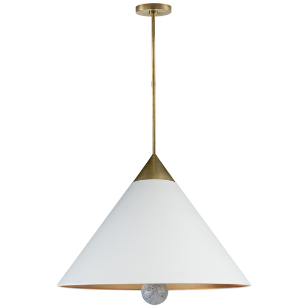 Large Pendant, 3-Light, Antique-Burnished Brass, Matte White Shade, Over All Height 50" (KW 5515AB/WM-WHT CHVH8)