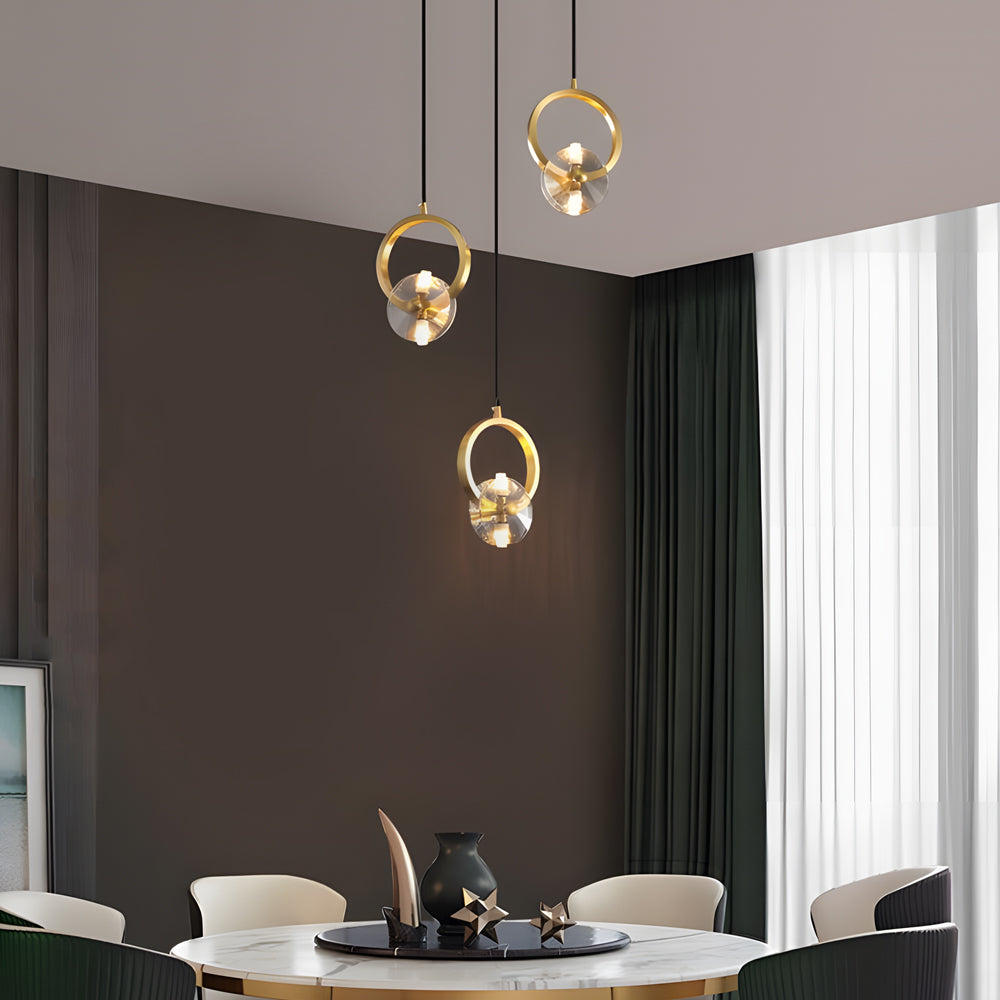 1/3-Light Round Copper Crystal LED Pendant Light