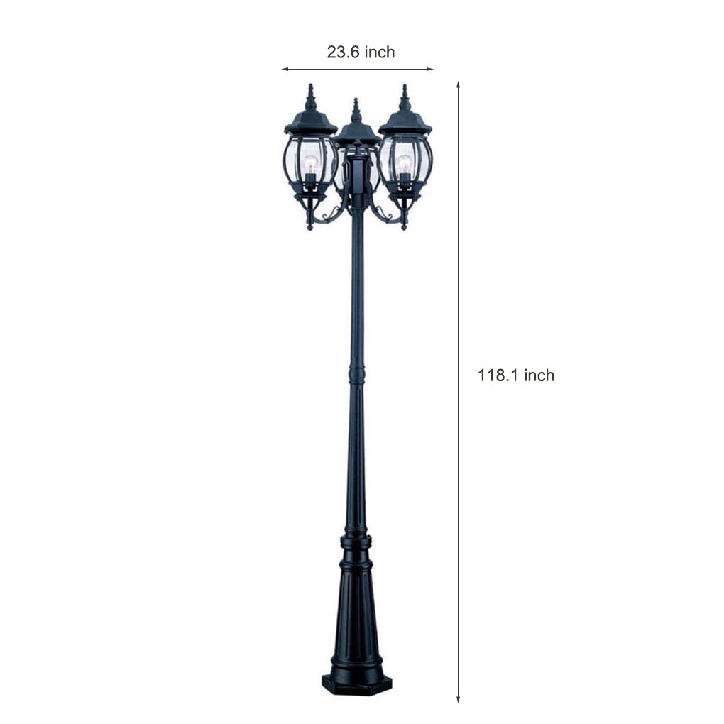 Waterproof 3 Lights Black European Style Garden Lamp Post Lights