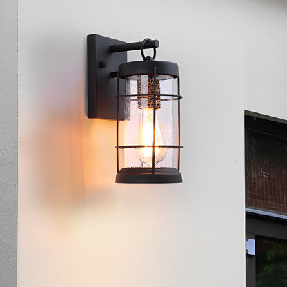 Waterproof Iron Glass Lantern Black Retro Rustic Exterior Wall Lights