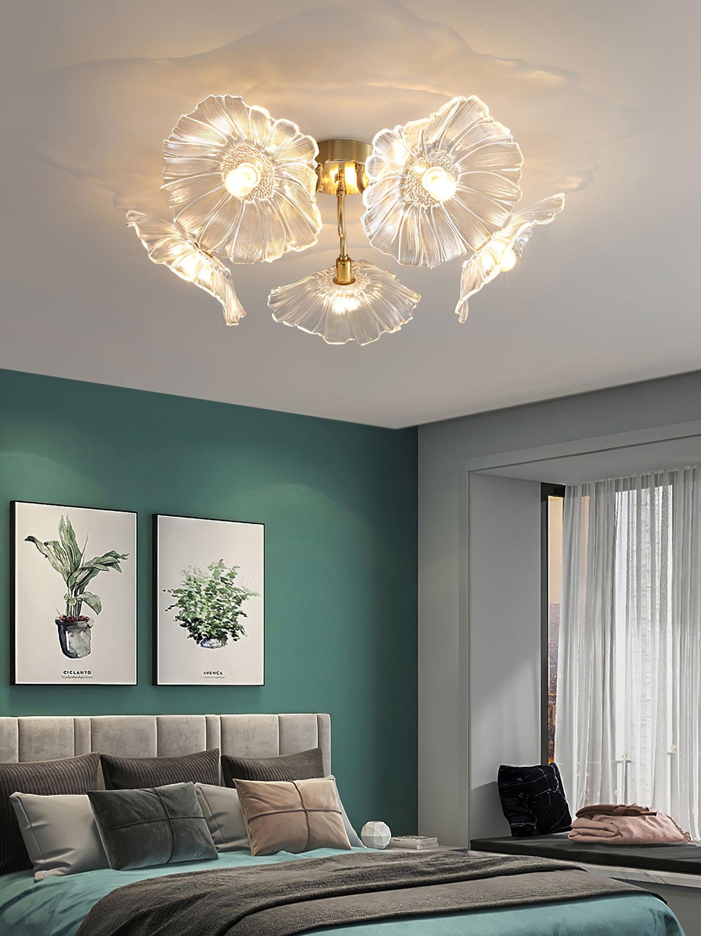 Lotus Leaf Glass Flush mount light Ceiling Lamp