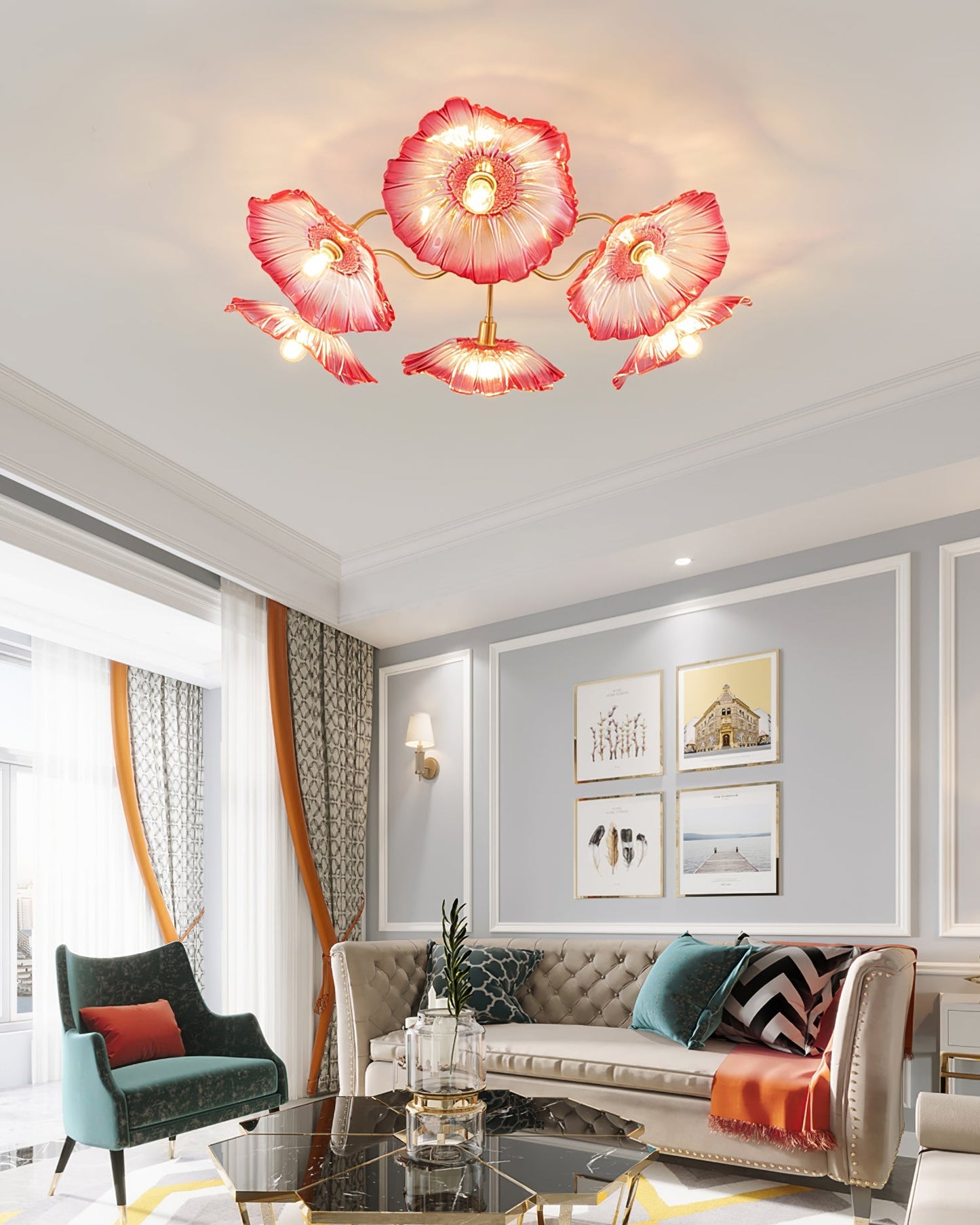 Lotus Leaf Glass Flush mount light Ceiling Lamp