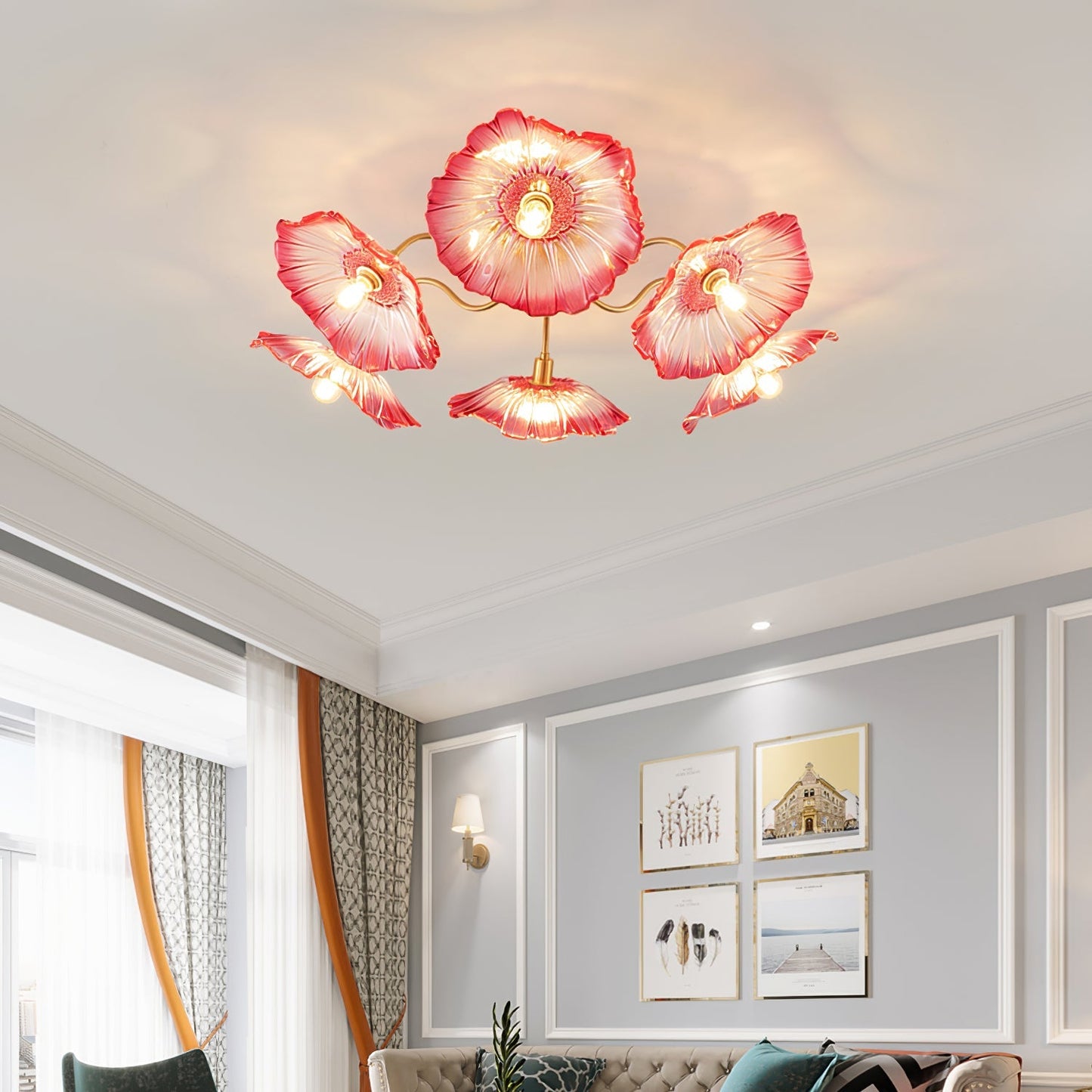 Lotus Leaf Glass Flush mount light Ceiling Lamp