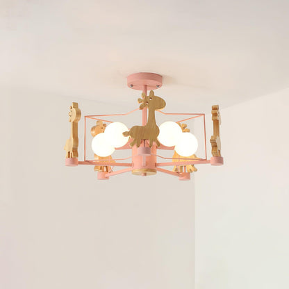 Lovely Deer Wooden Electrolier Chandelier