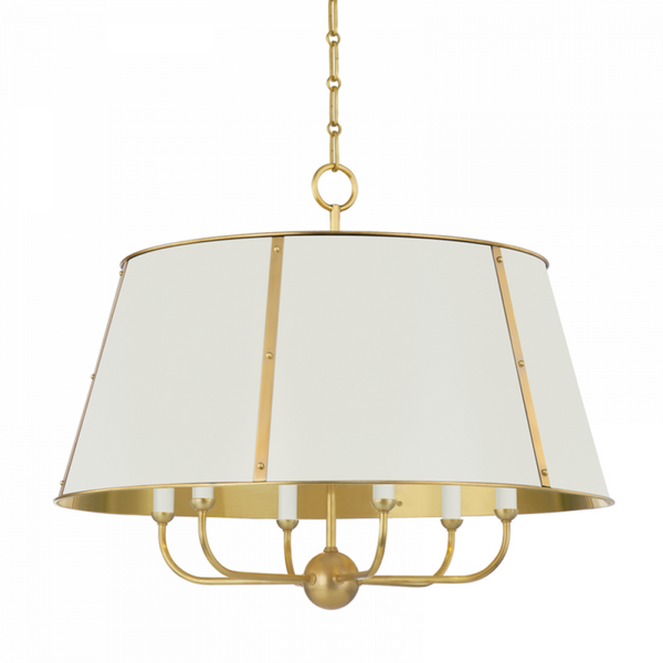 Chandelier, 6-Light, Aged Brass, Off White, 28.5"W (Mds121-Agb/Ow A8M6M)