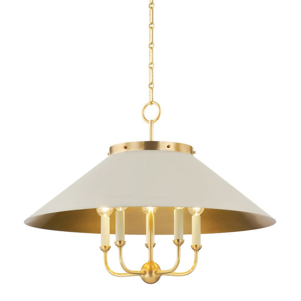 Chandelier, 5-Light, Aged Brass, Steel Shade, 27.5"W (MDS1403-AGB/OW ACKVD)