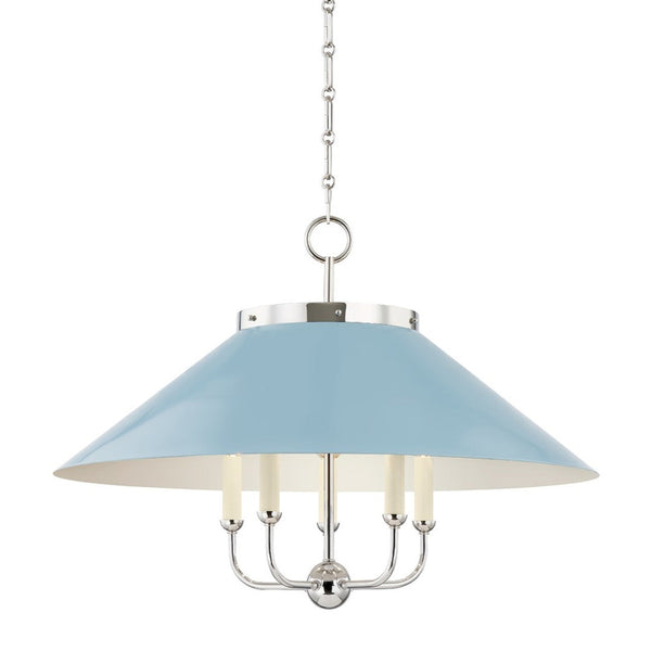 Chandelier, 5-Light, Polished Nickel, Steel Shade, 27.5"W (MDS1403-PN/BB ACKVE)