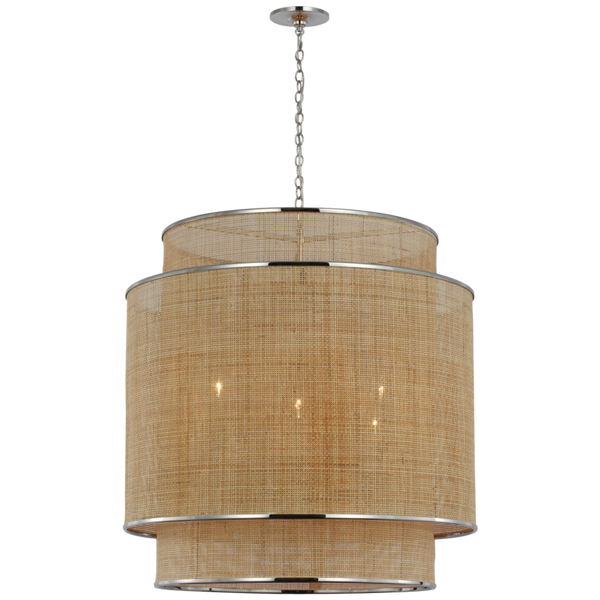 Caning Extra Large Hanging Shade - Polished Nickel and Natural Rattan Caning