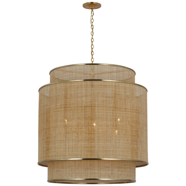 Caning Extra Large Hanging Shade - Soft Brass and Natural Rattan Caning