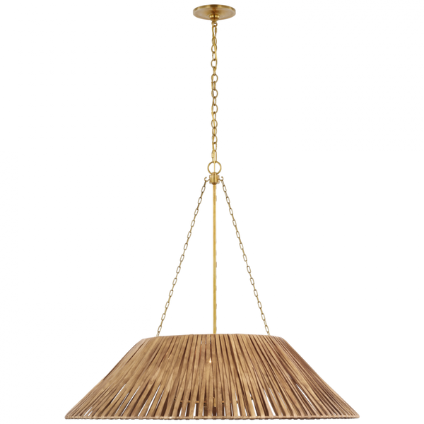 Extra Large Wrapped Hanging Shade - Soft Brass and Natural Wicker