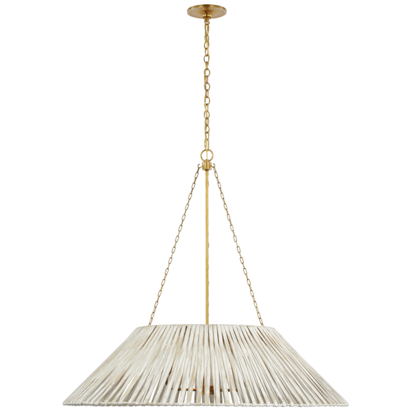 Extra Large Wrapped Hanging Shade - Soft Brass and White Wicker