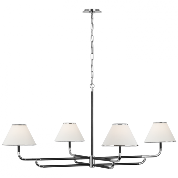 Chandelier, 4-Light, LED, Polished Nickel, Ebony, Linen Shade, 54.25"W (MF 5055PN/EB-L D03TF)