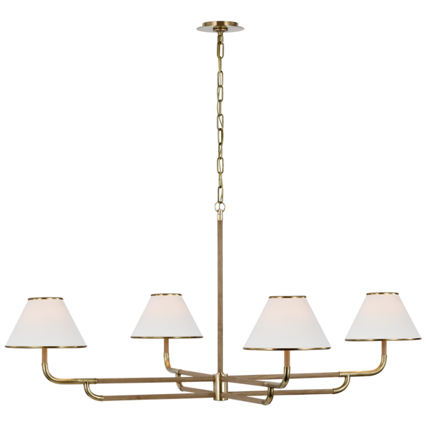 Chandelier, 4-Light, LED, Soft Brass, Natural Oak, Linen Shade, 54.25"W (MF 5055SB/NO-L D03QJ)