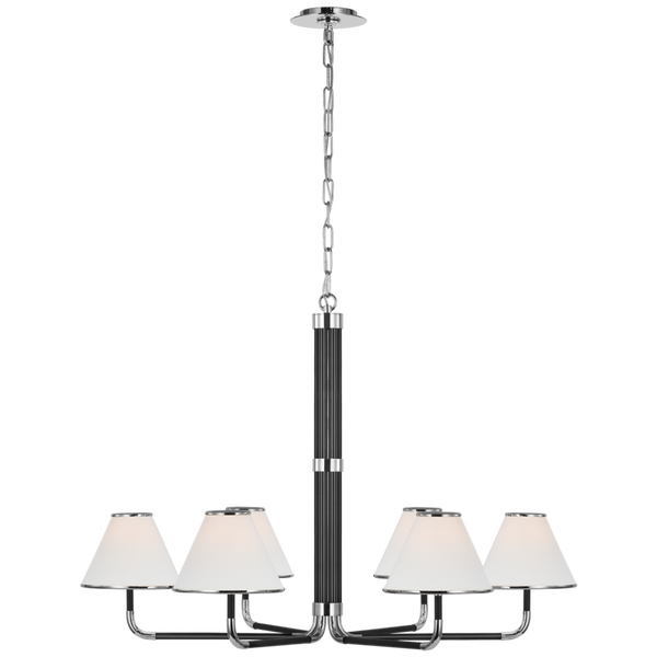 X-Large Chandelier, 6-Light, LED, Polished Nickel, Ebony, Linen Shade, 37.75"W (MF 5056PN/EB-L D03QK)