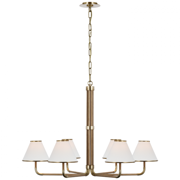 X-Large Chandelier, 6-Light, LED, Soft Brass, Natural Oak, Linen Shade, 37.75"W (MF 5056SB/NO-L D03TG)