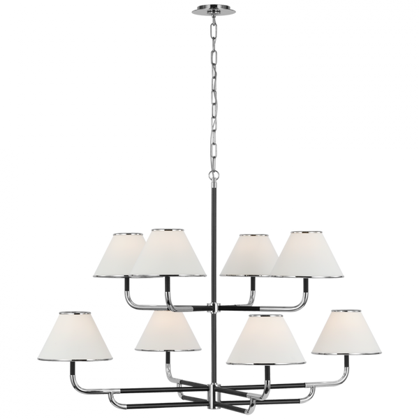 Two-Tier Chandelier, 8-Light, LED, Polished Nickel, Ebony, Linen Shade, 48.75"W (MF 5057PN/EB-L D01RR)