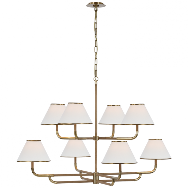 Two-Tier Chandelier, 8-Light, LED, Soft Brass, Natural Oak, Linen Shade, 48.75"W (MF 5057SB/NO-L D01RT)