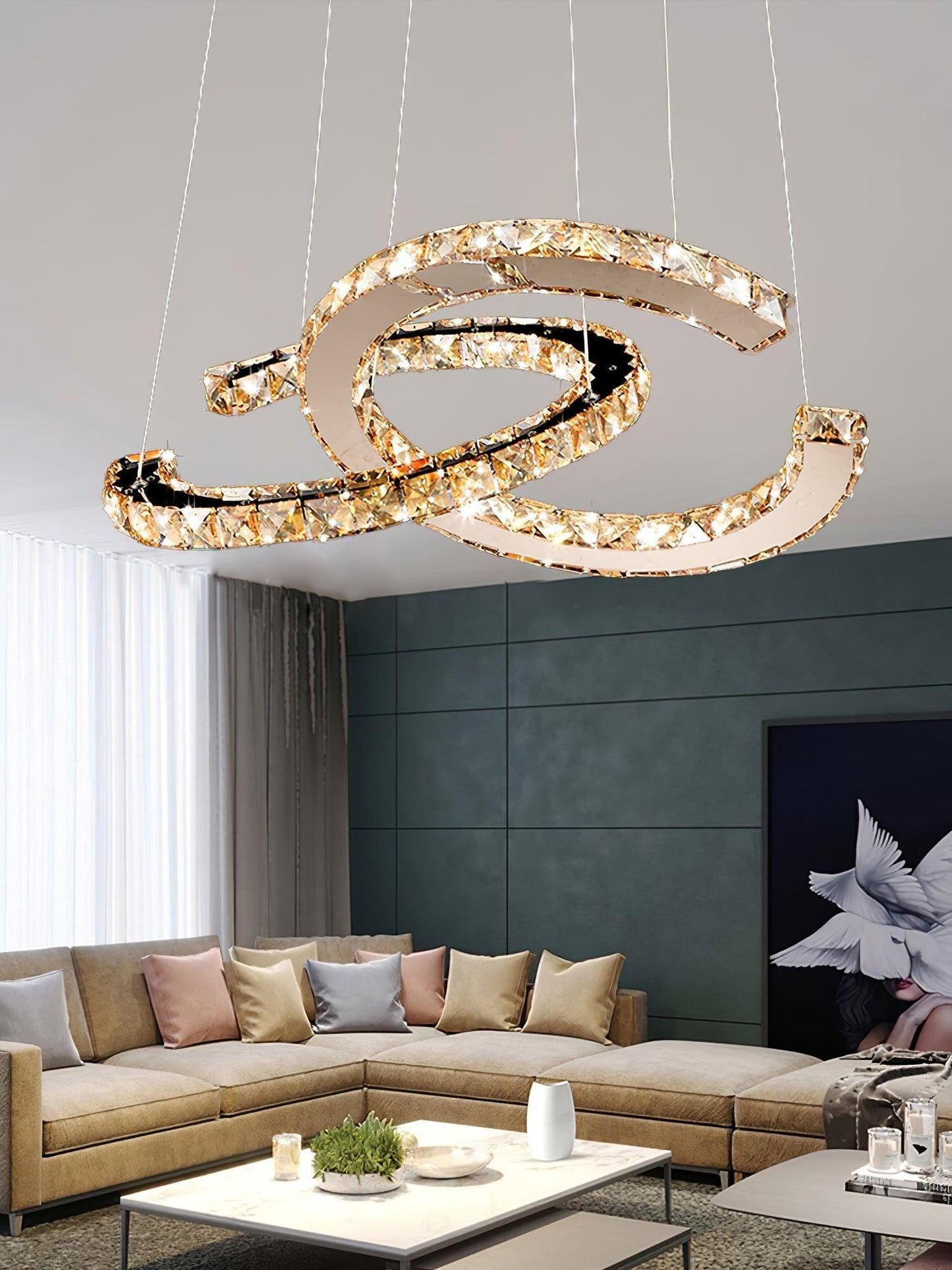 Modern Crystal Double C Crown Chandelier