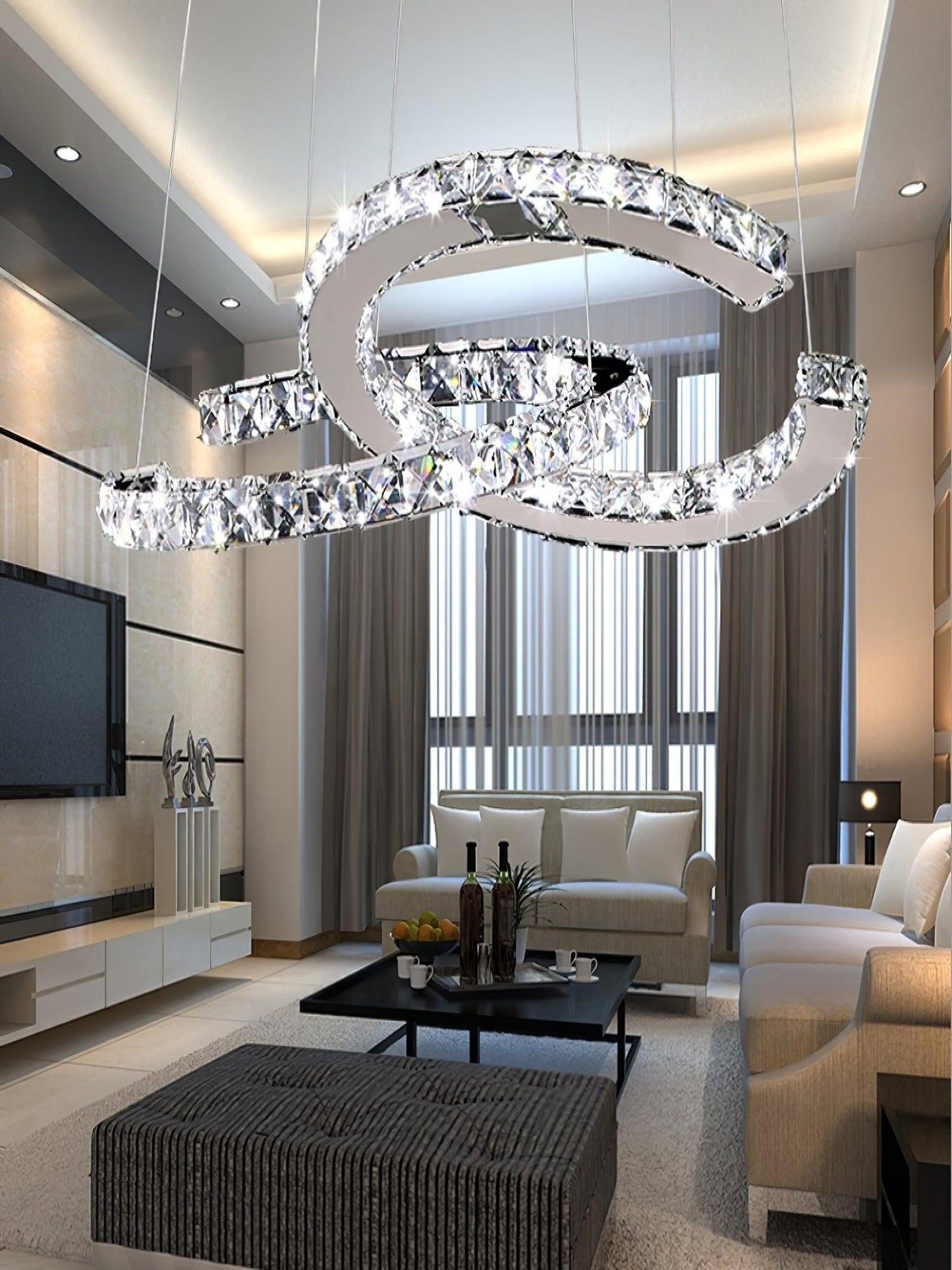 Modern Crystal Double C Crown Chandelier