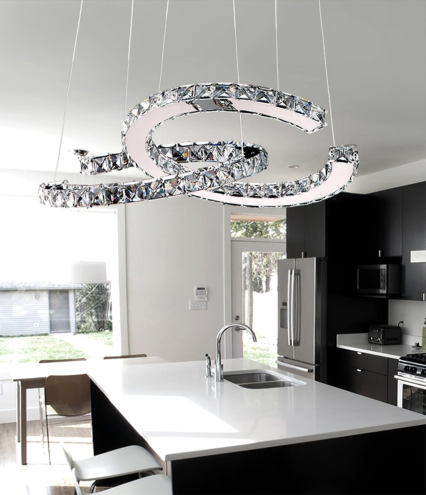 Modern Crystal Double C Crown Chandelier