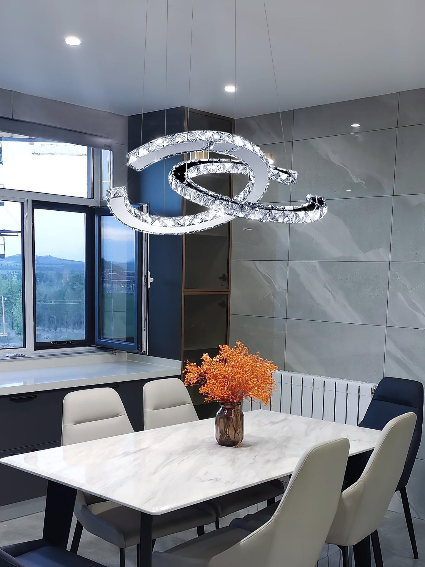 Modern Crystal Double C Crown Chandelier