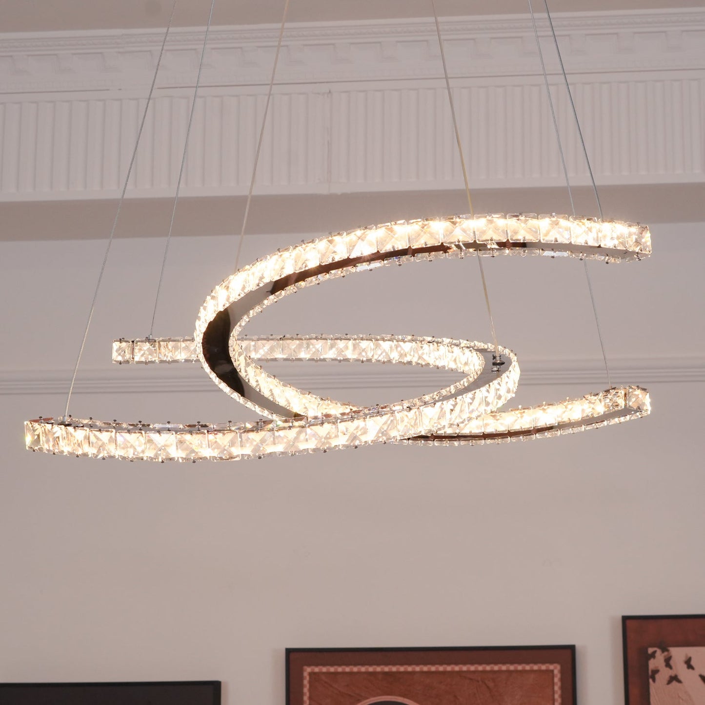 Modern Crystal Double C Crown Chandelier