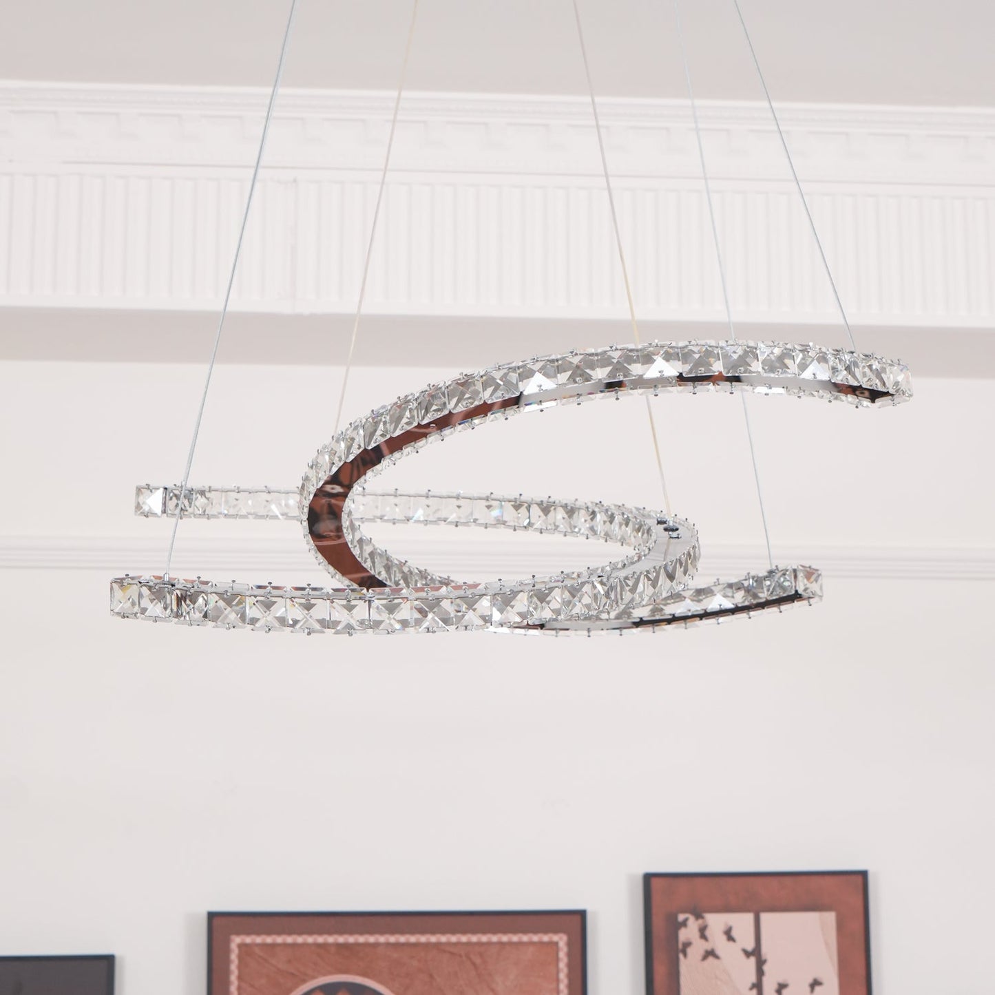 Modern Crystal Double C Crown Chandelier