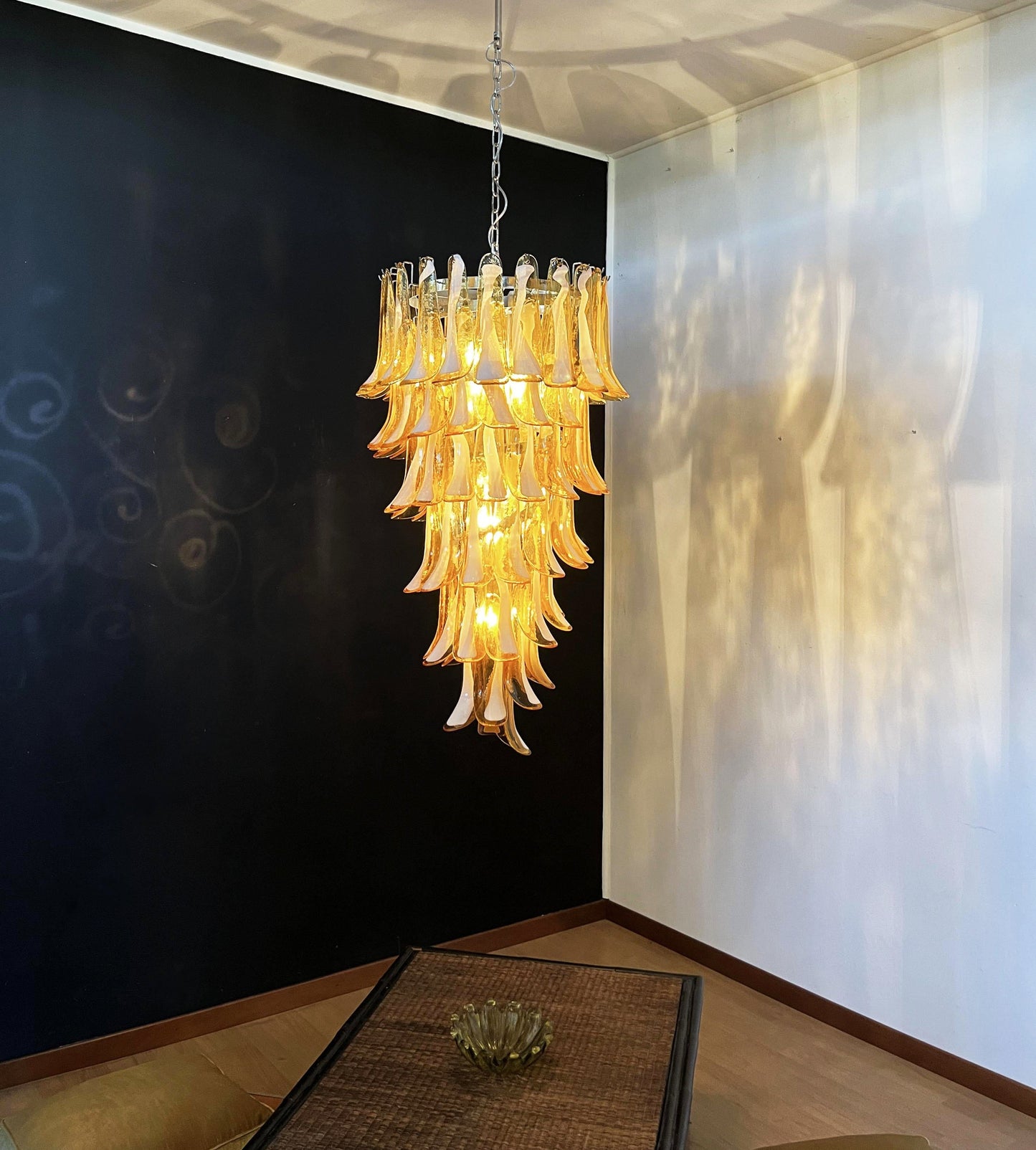 Murano Amber Petals Spiral Ceiling fixture Chandelier